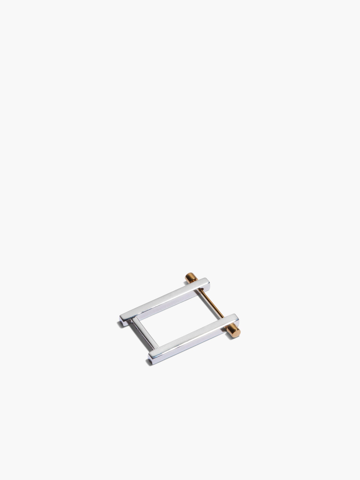 Metallic square frame with cylindrical ends earrings on a white background