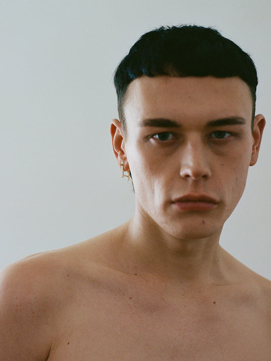 men's 18k yellow gold circle screw piercing earring made in france