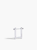 Metallic square frame earrings on a white background
